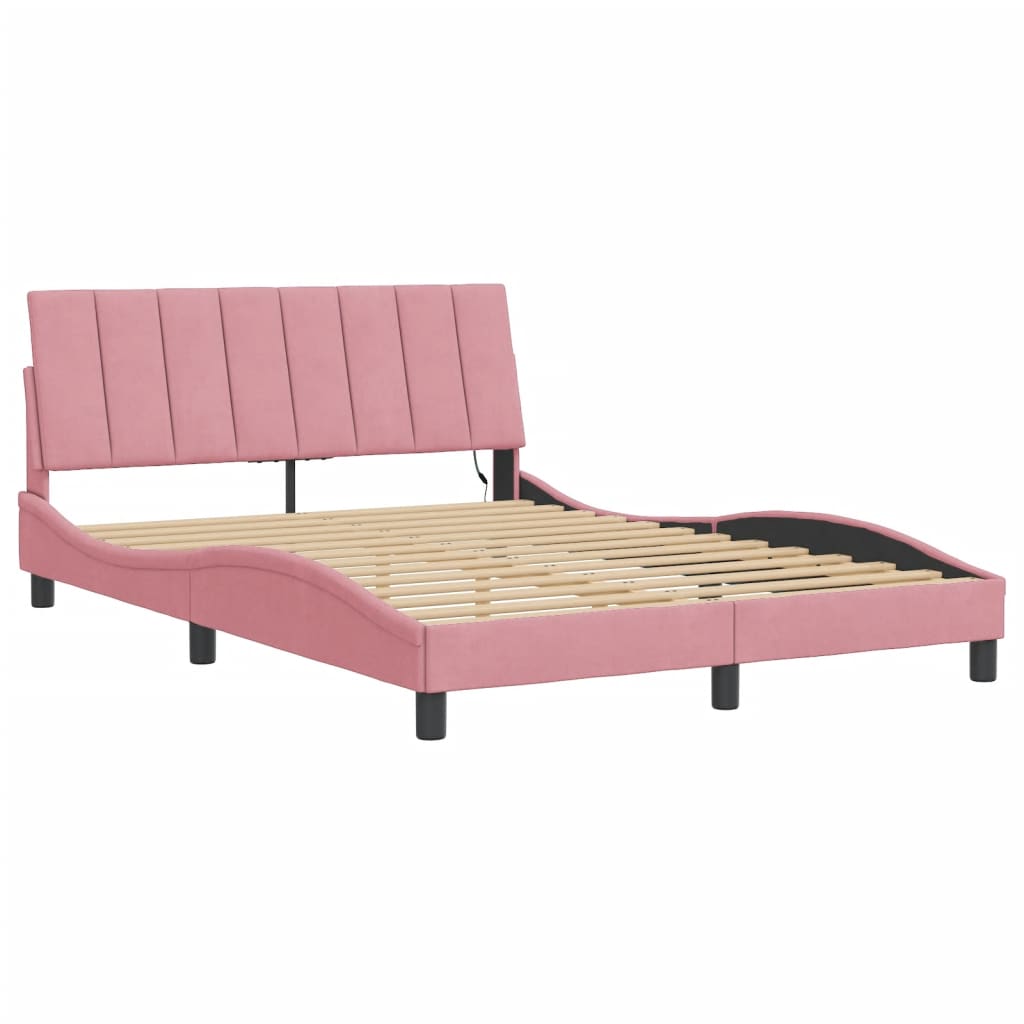 Cadre de lit avec LED sans matelas Hanko rose 120x200 cm velours - XIOS