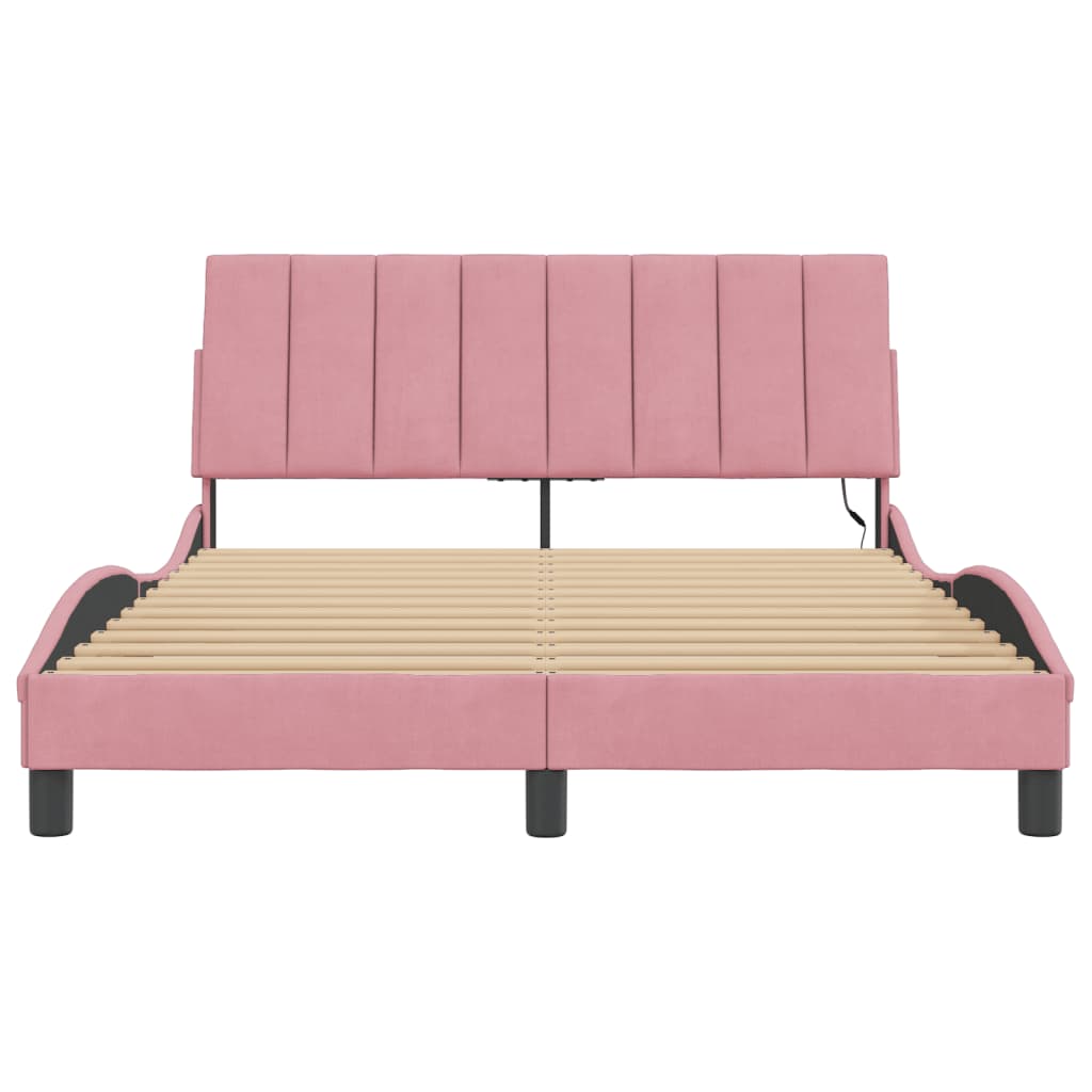 Cadre de lit avec LED sans matelas Hanko rose 120x200 cm velours - XIOS