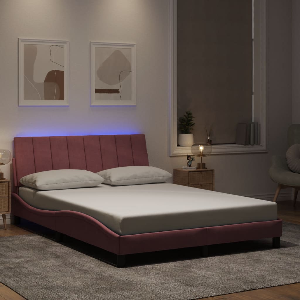 Cadre de lit avec LED sans matelas Hanko rose 120x200 cm velours - XIOS