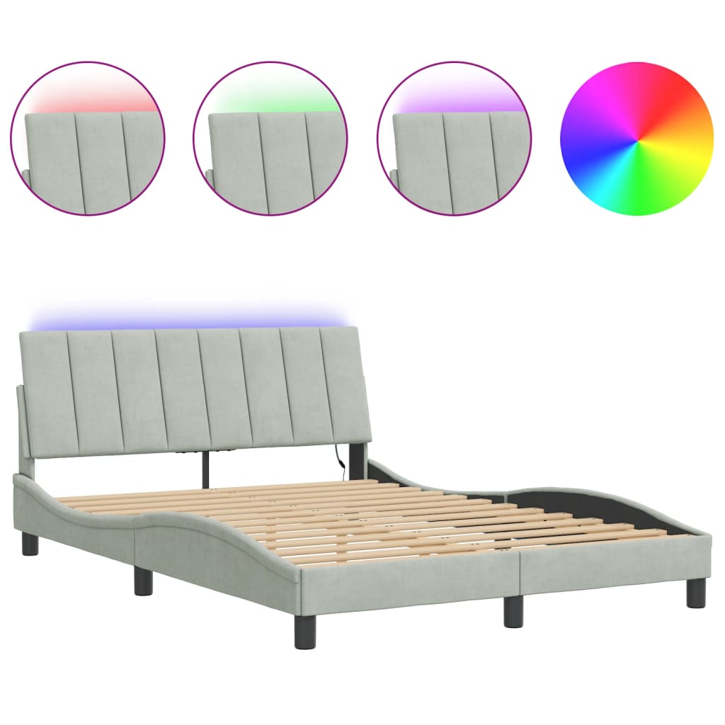 Cadre de lit avec LED sans matelas gris clair 140x190cm velours - XIOS