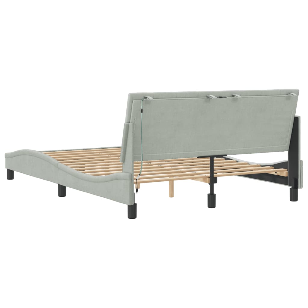 Cadre de lit avec LED sans matelas gris clair 140x190cm velours - XIOS