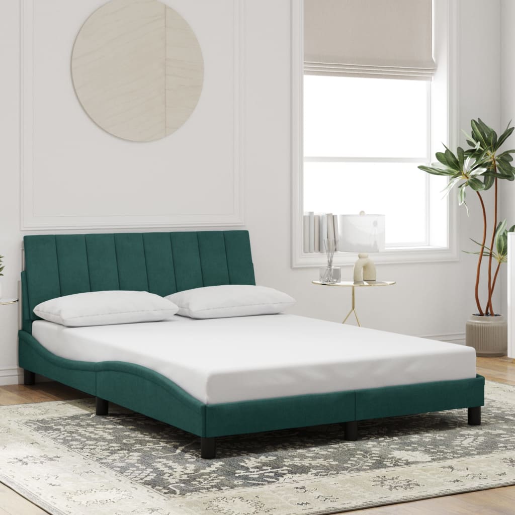 Cadre de lit avec LED sans matelas Hanko vert foncé 140x190 cm velours - XIOS