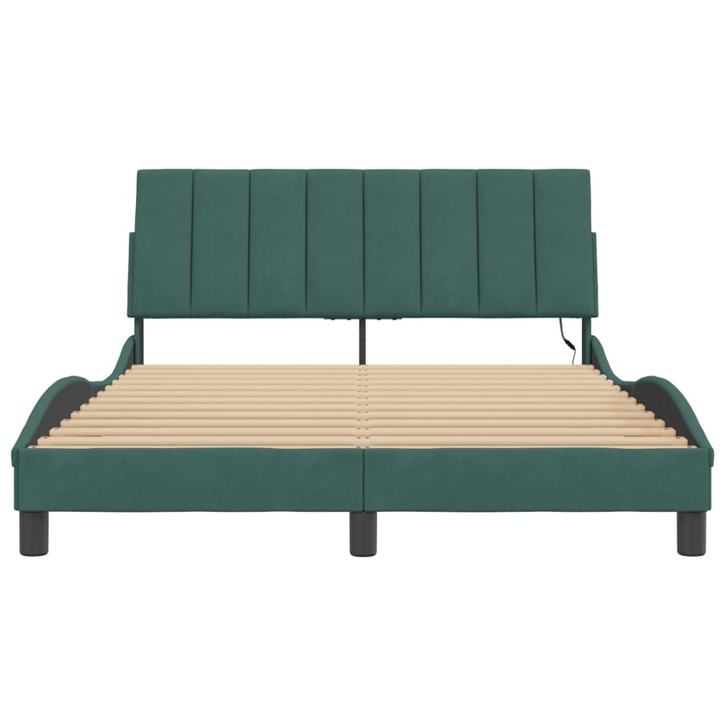Cadre de lit avec LED sans matelas Hanko vert foncé 140x190 cm velours - XIOS