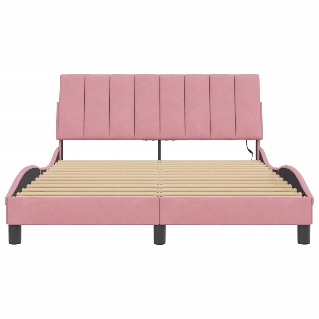 Cadre de lit avec LED sans matelas Hanko rose 140x190cm velours