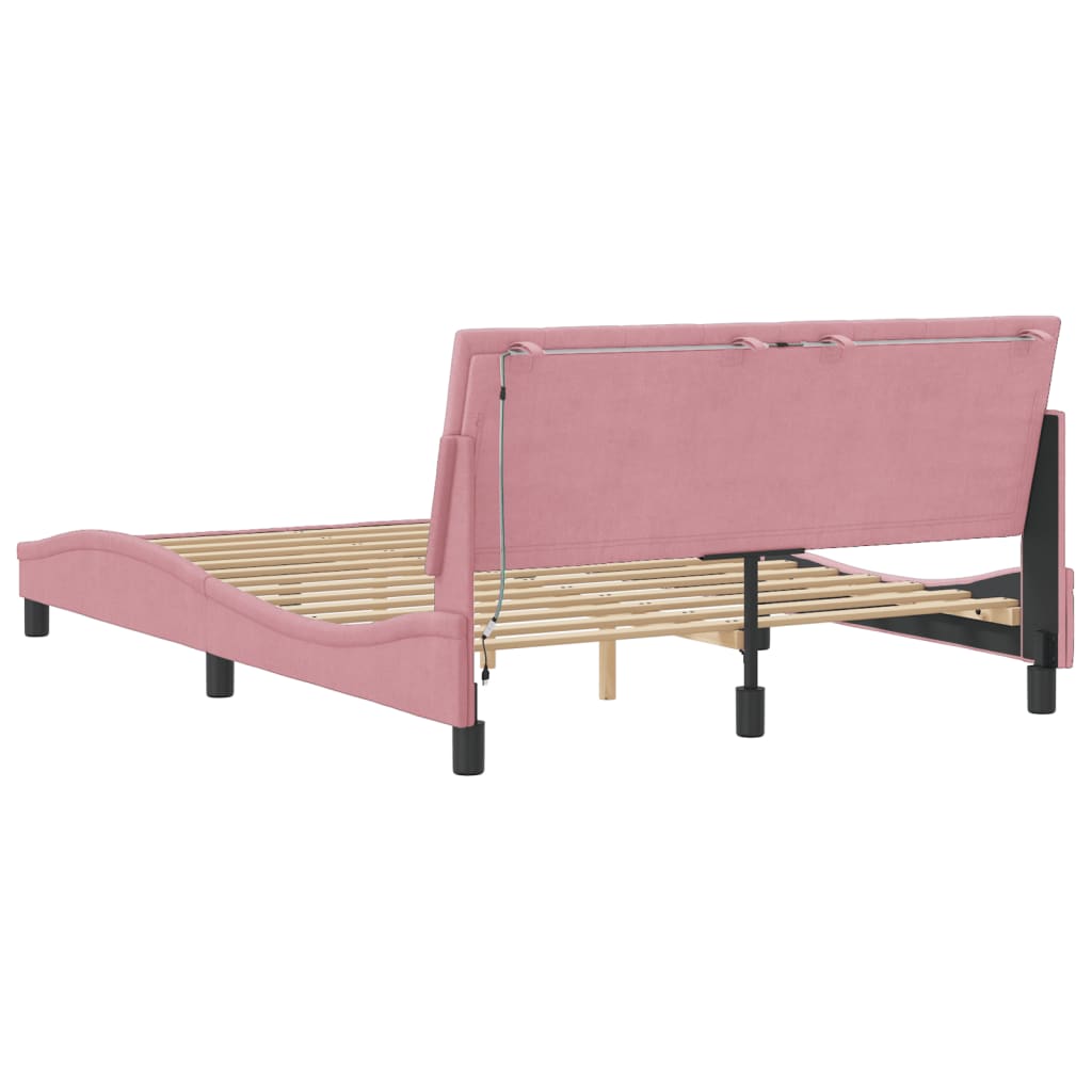 Cadre de lit avec LED sans matelas Hanko rose 140x190cm velours