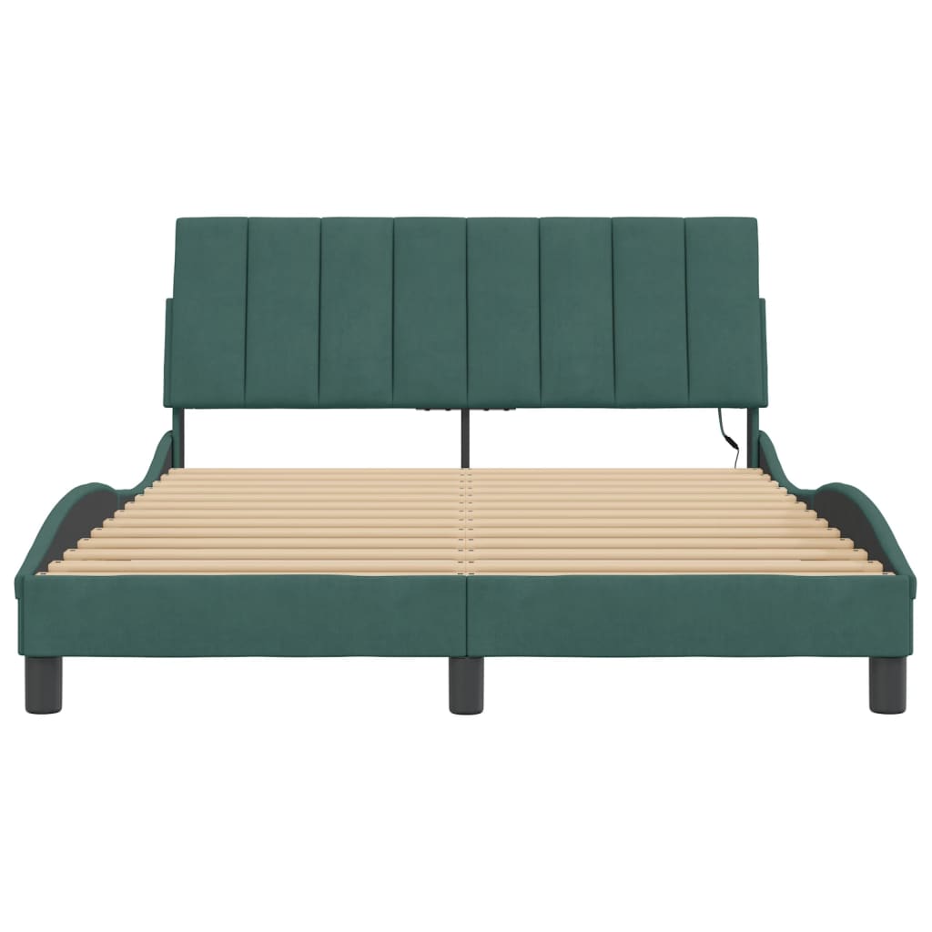 Cadre de lit avec LED sans matelas Hanko vert foncé 140x200 cm velours - XIOS