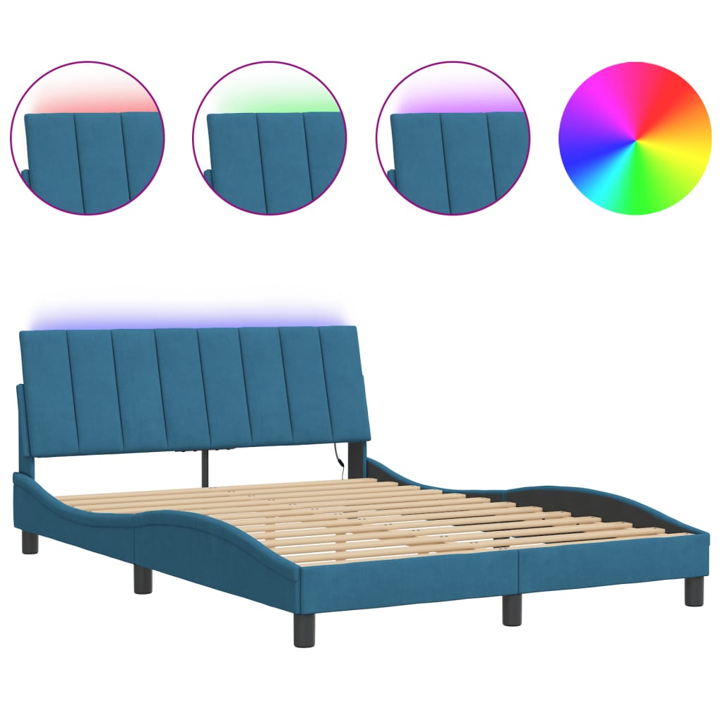 Cadre de lit avec LED sans matelas bleu 140x200 cm velours - XIOS