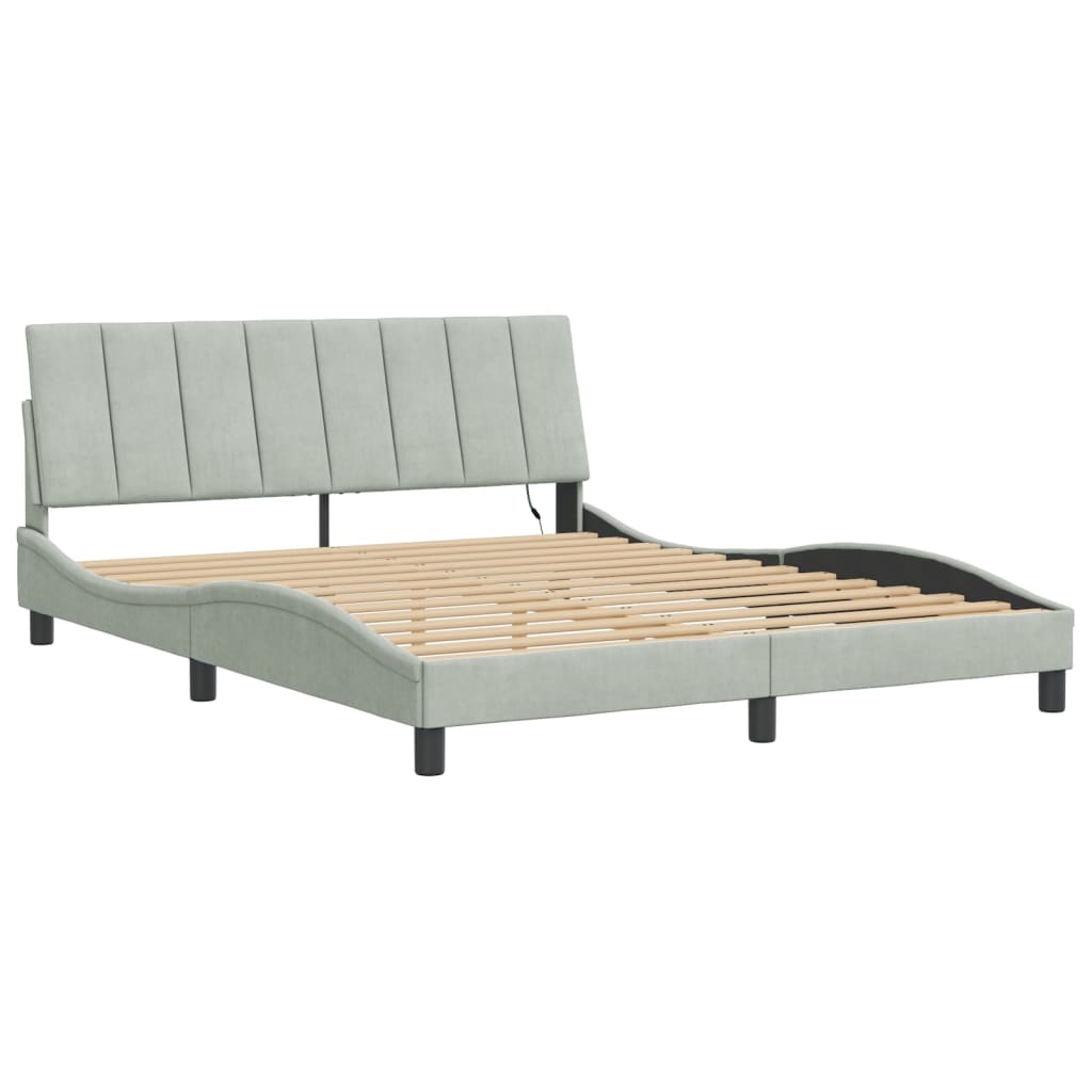 Cadre de lit avec LED sans matelas gris clair 160x200cm velours - XIOS