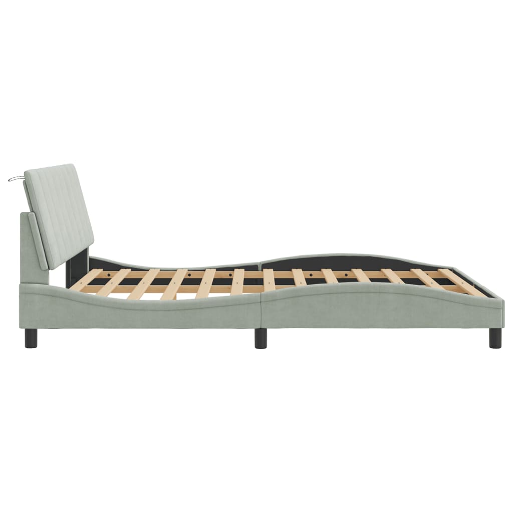 Cadre de lit avec LED sans matelas gris clair 160x200cm velours - XIOS
