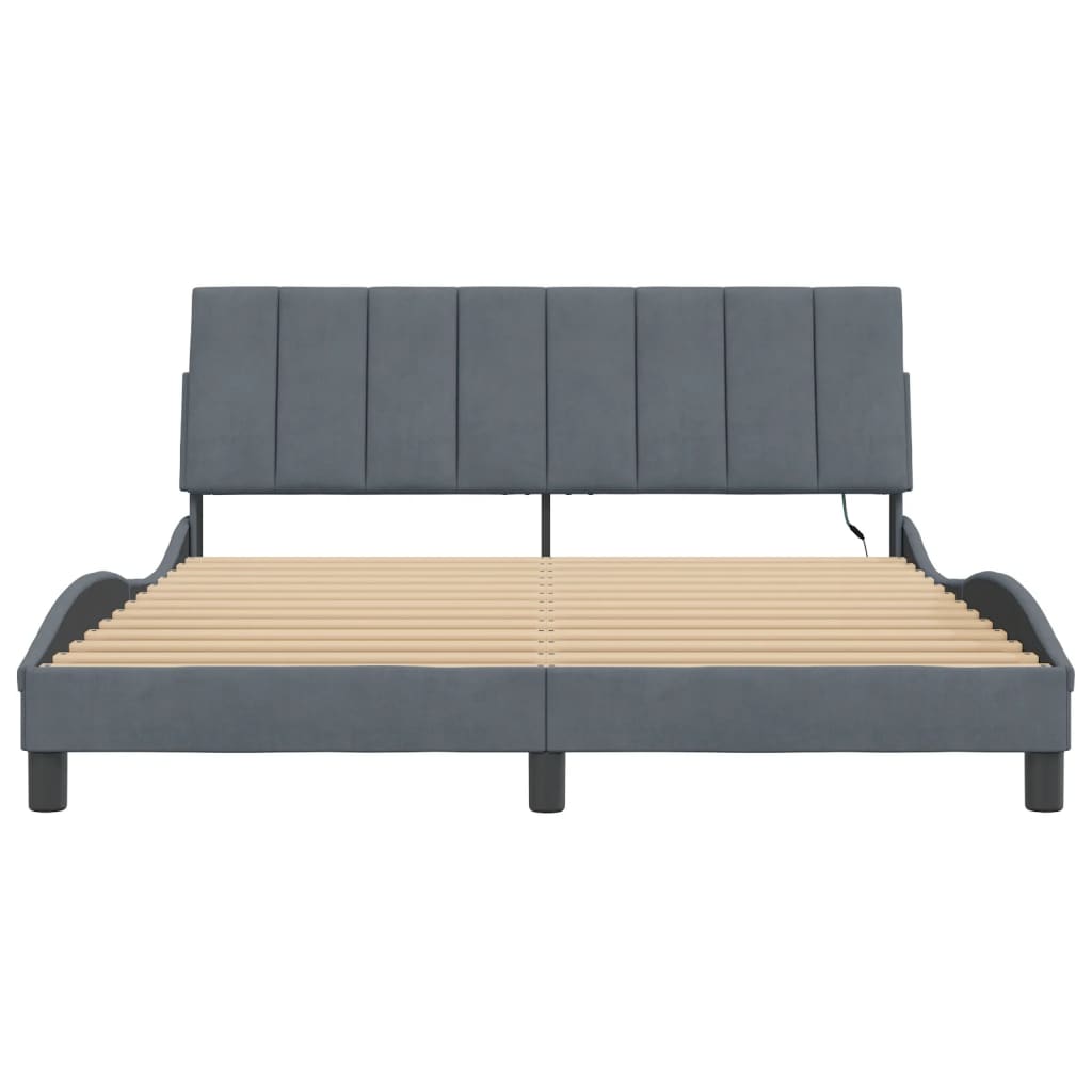 Cadre de lit avec LED sans matelas gris foncé 160x200cm velours - XIOS