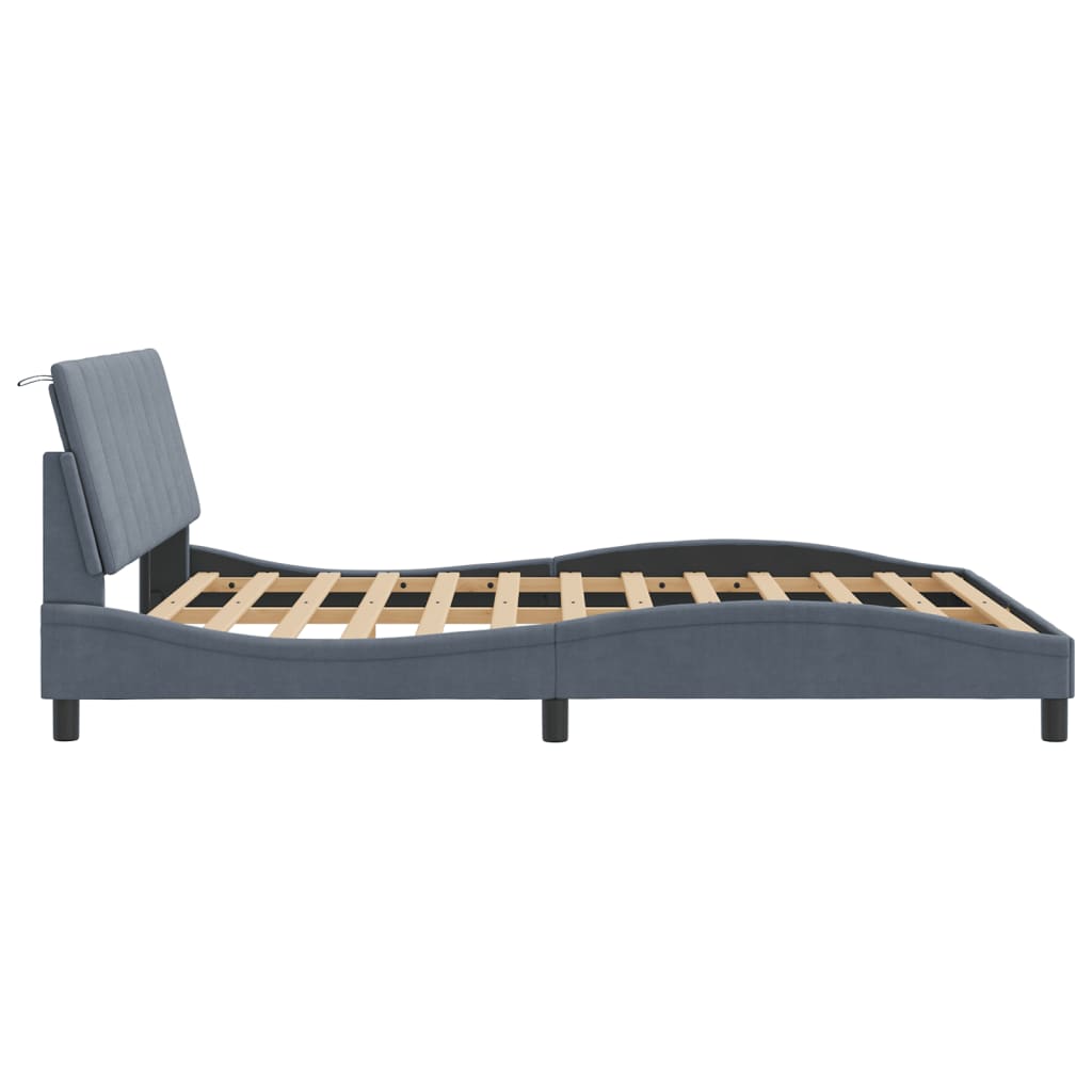 Cadre de lit avec LED sans matelas gris foncé 160x200cm velours - XIOS