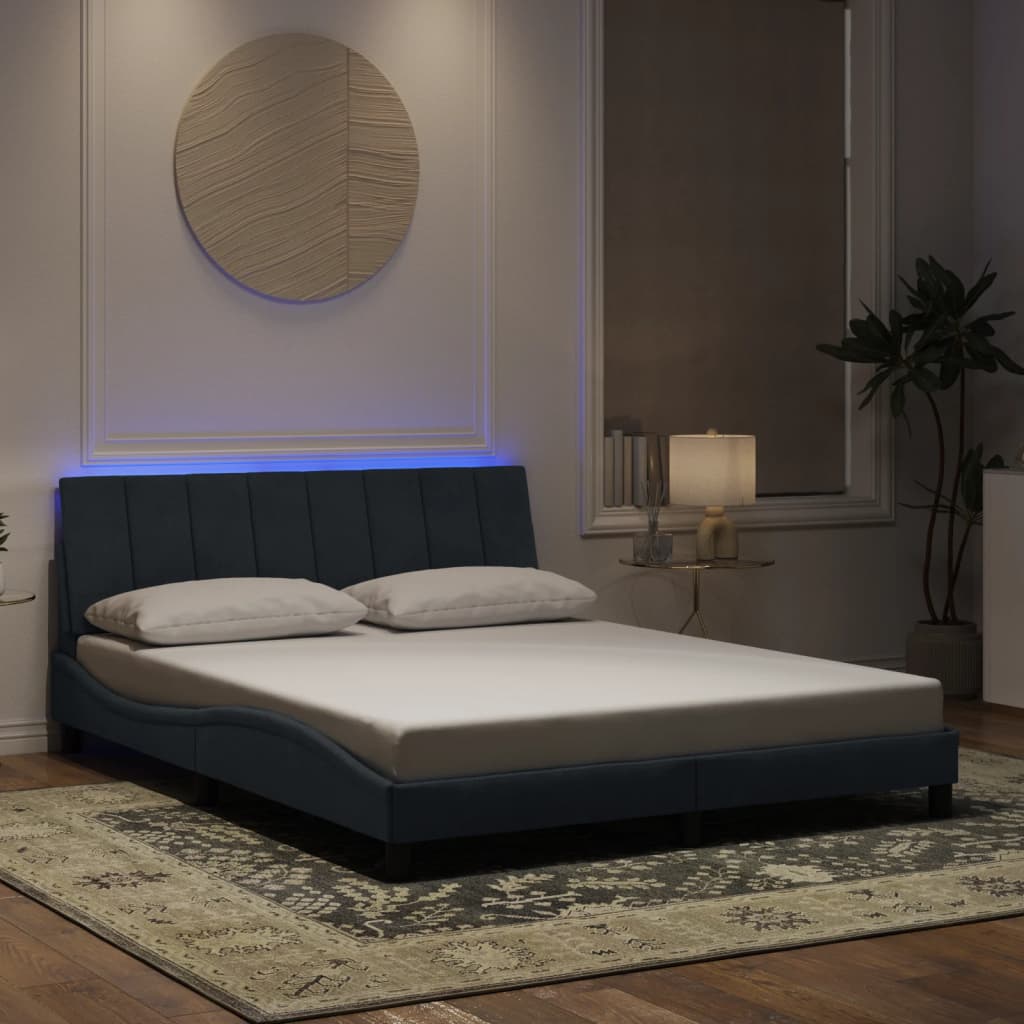 Cadre de lit avec LED sans matelas gris foncé 160x200cm velours - XIOS
