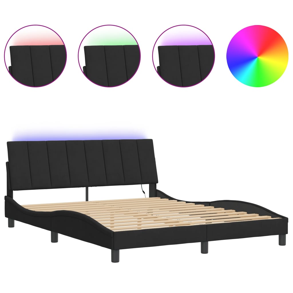 Cadre de lit avec LED sans matelas noir 160x200 cm velours - XIOS