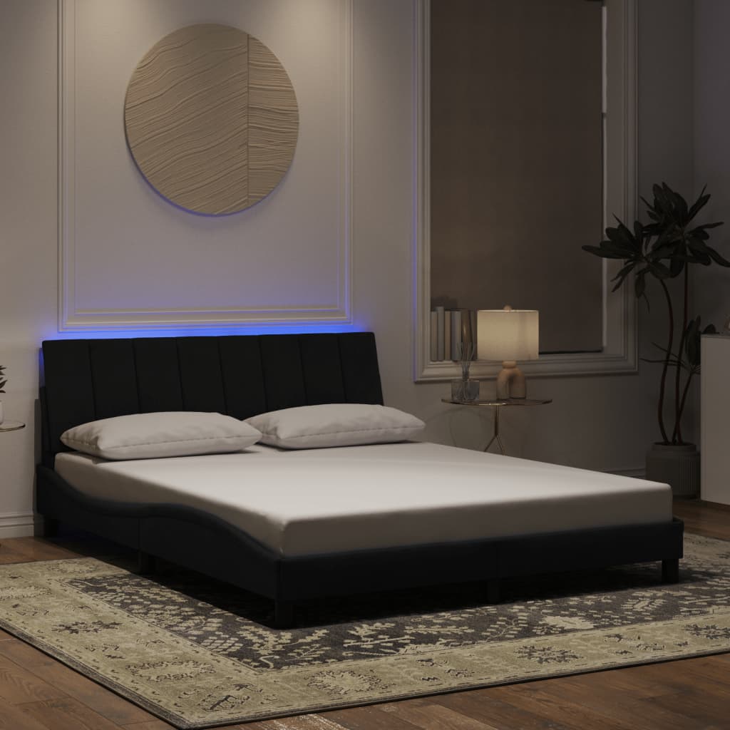 Cadre de lit avec LED sans matelas noir 160x200 cm velours - XIOS