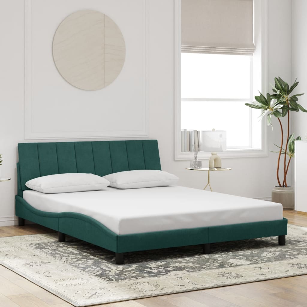 Cadre de lit avec LED sans matelas Hanko vert foncé 160x200 cm velours - XIOS