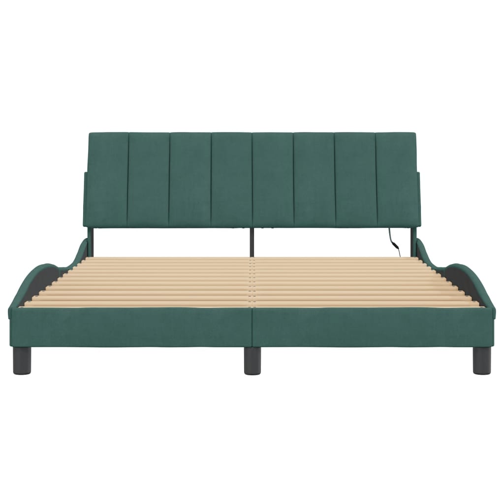 Cadre de lit avec LED sans matelas Hanko vert foncé 160x200 cm velours - XIOS