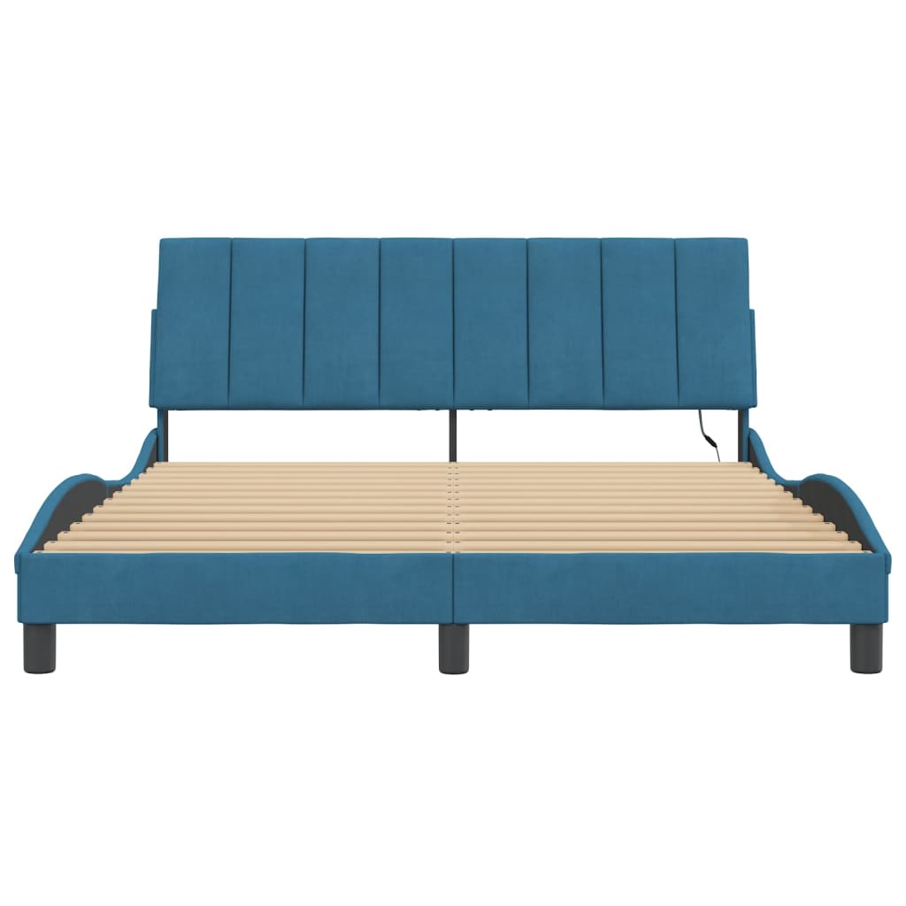 Cadre de lit avec LED sans matelas bleu 160x200 cm velours - XIOS