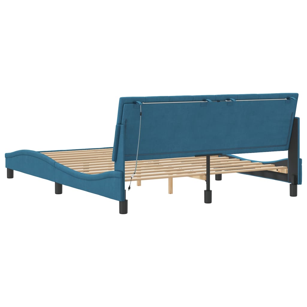 Cadre de lit avec LED sans matelas bleu 160x200 cm velours - XIOS