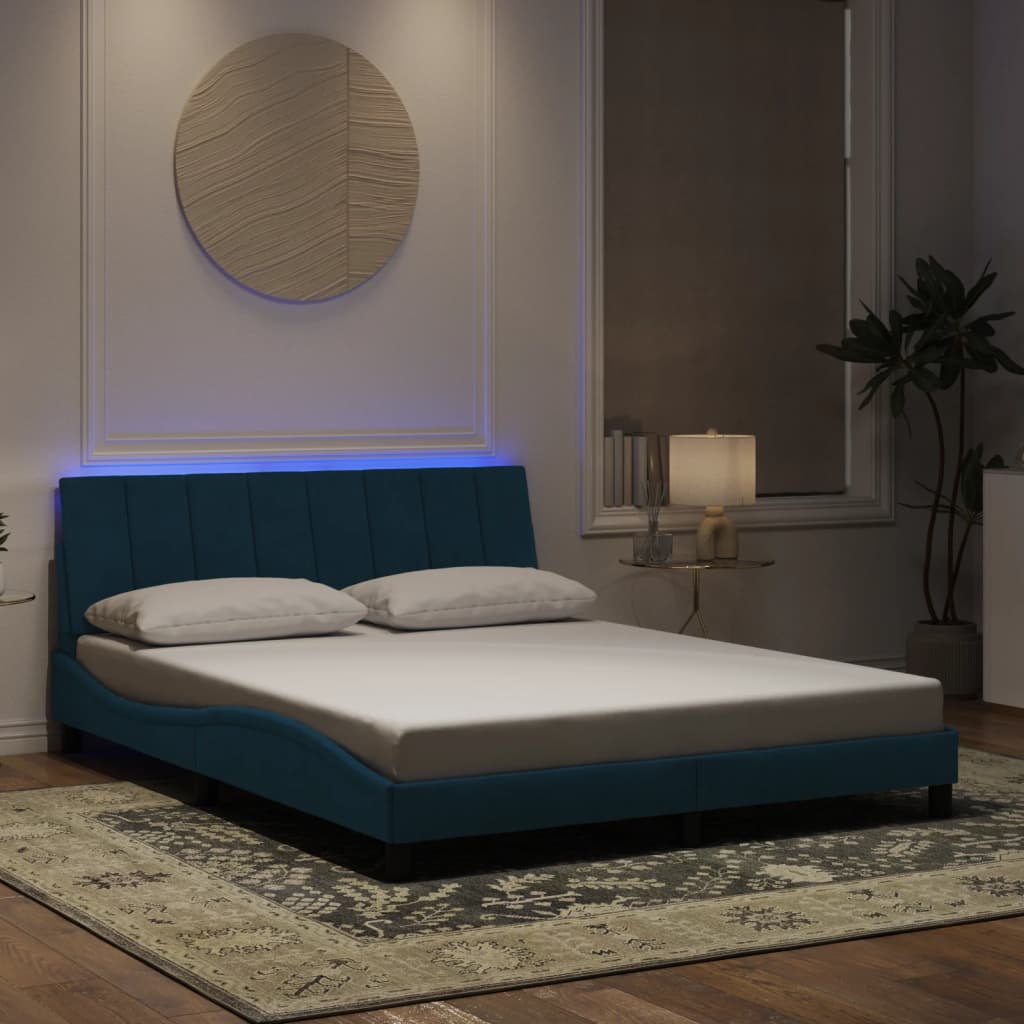 Cadre de lit avec LED sans matelas bleu 160x200 cm velours - XIOS