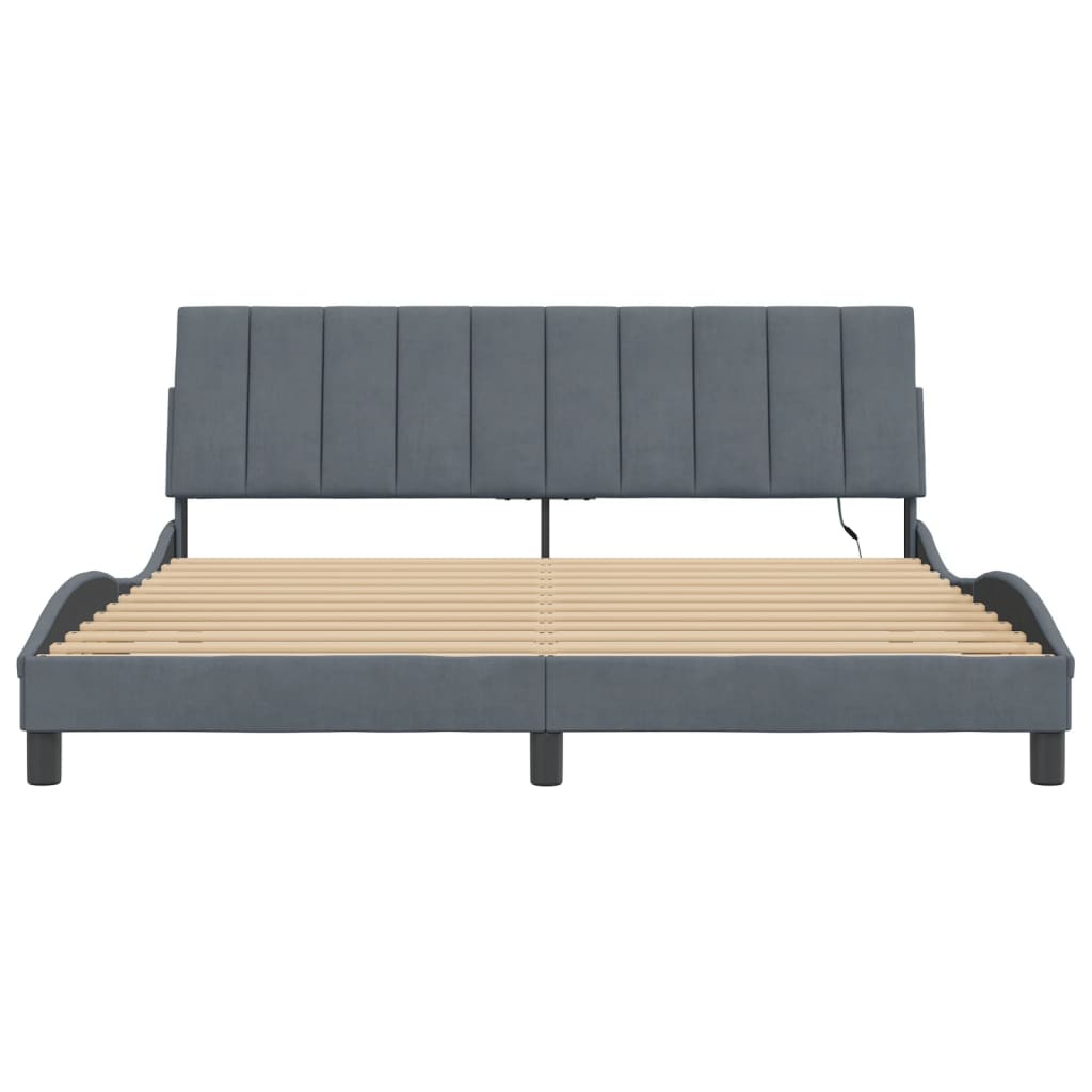 Cadre de lit avec LED sans matelas gris foncé 180x200cm velours - XIOS