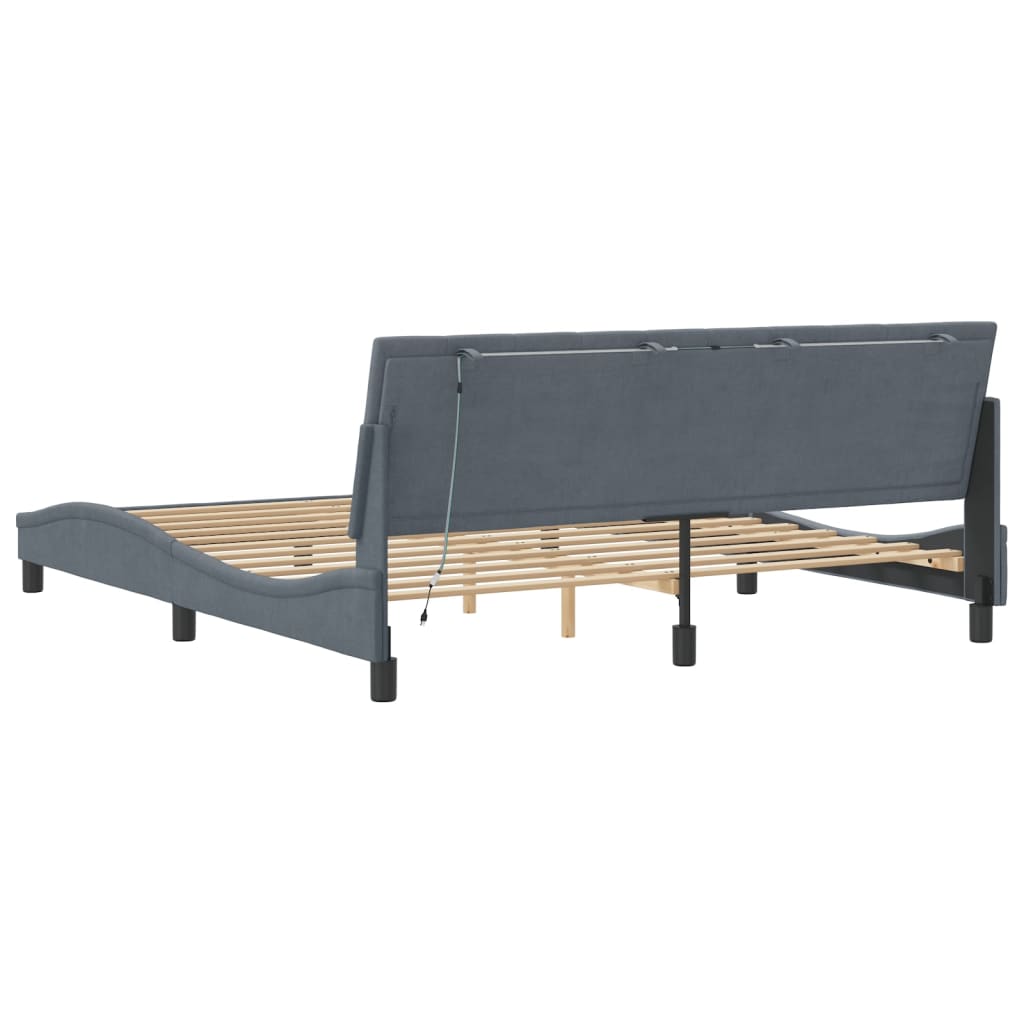 Cadre de lit avec LED sans matelas gris foncé 180x200cm velours - XIOS