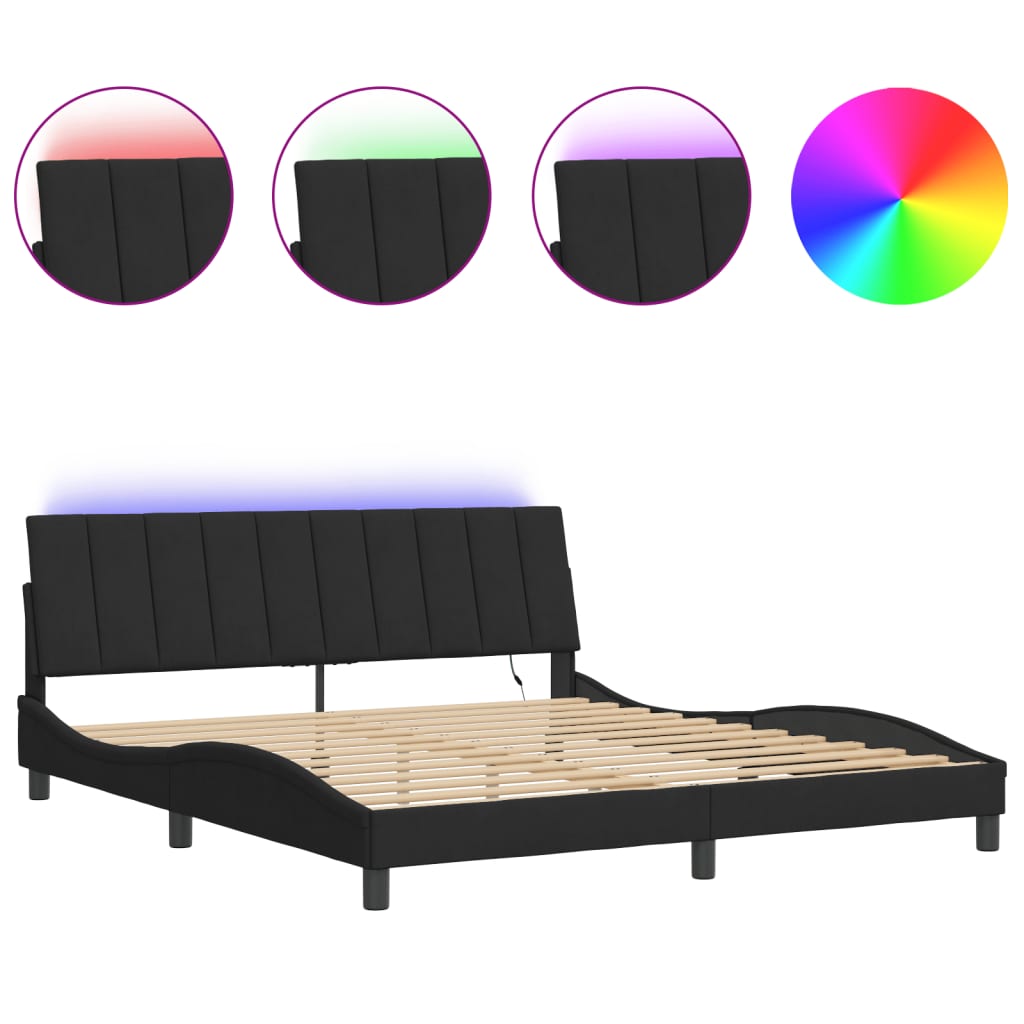 Cadre de lit avec LED sans matelas noir 180x200 cm velours - XIOS