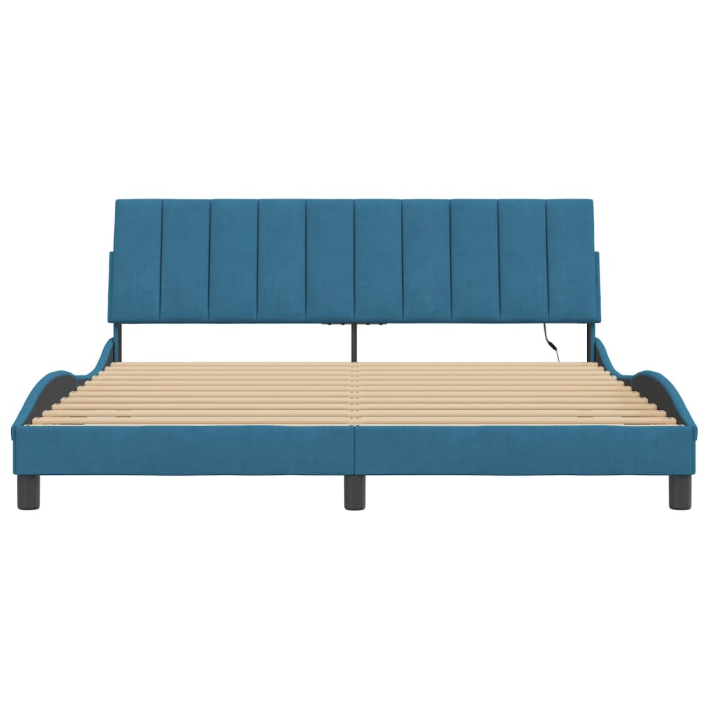 Cadre de lit avec LED sans matelas bleu 180x200 cm velours - XIOS