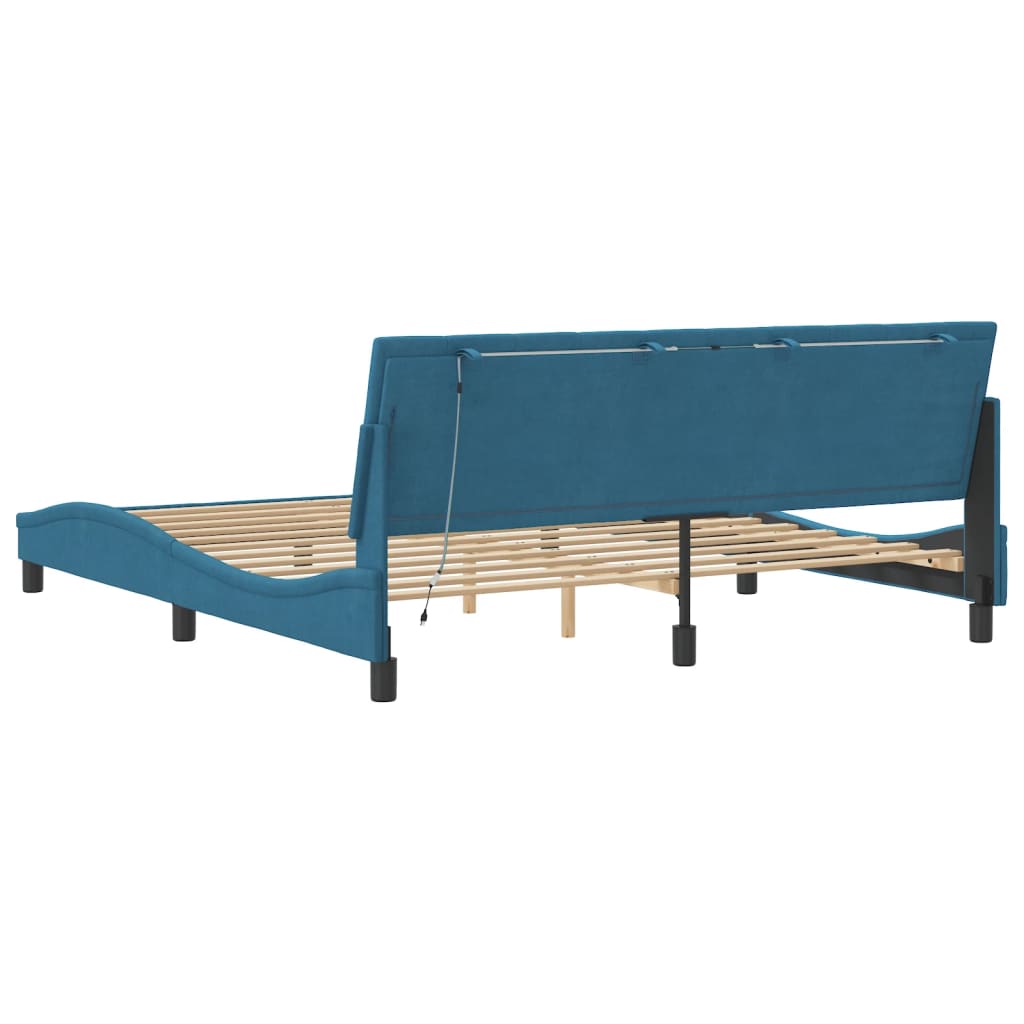 Cadre de lit avec LED sans matelas bleu 180x200 cm velours - XIOS