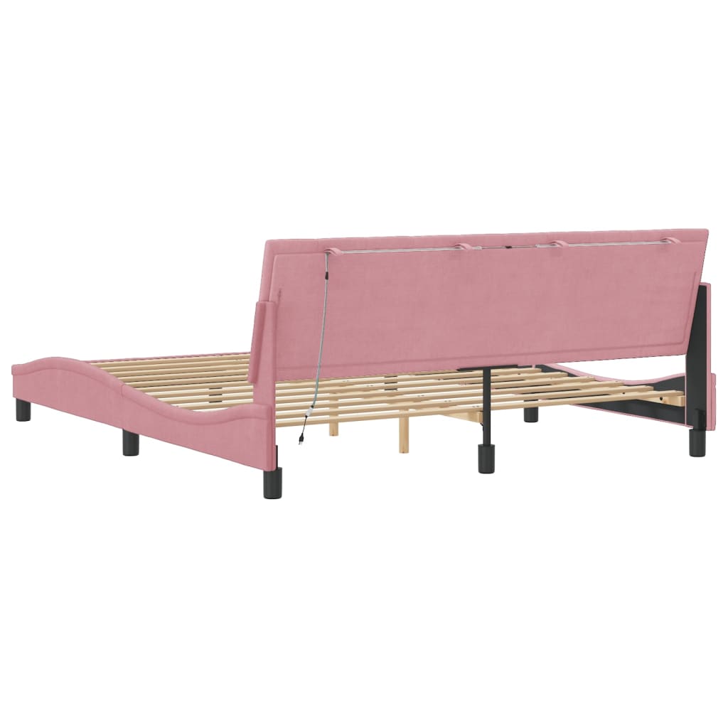 Cadre de lit avec LED sans matelas rose 180x200 cm velours - XIOS