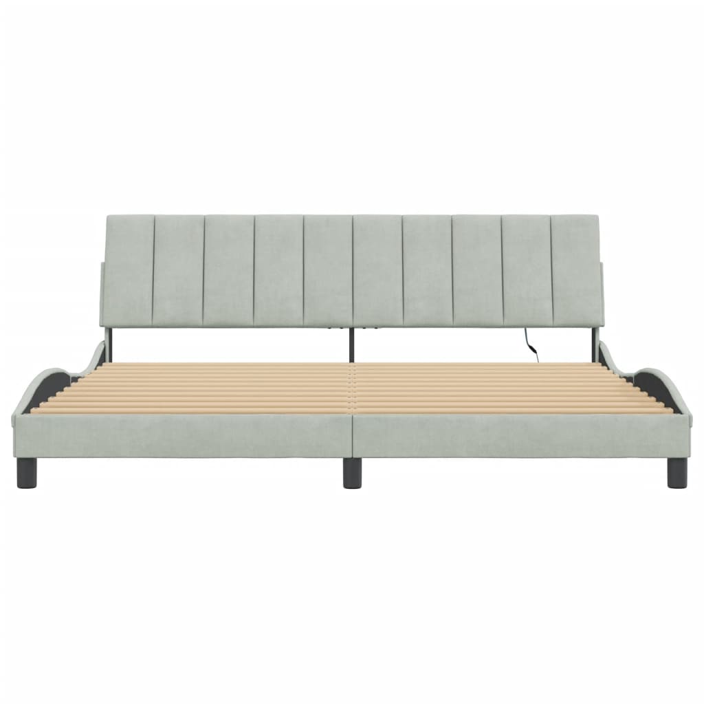 Cadre de lit avec lumières LED gris clair 200x200 cm velours - XIOS