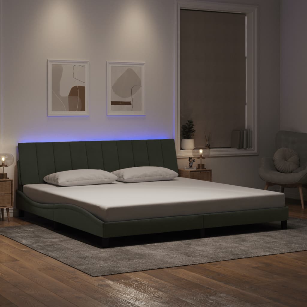 Cadre de lit avec lumières LED gris clair 200x200 cm velours - XIOS
