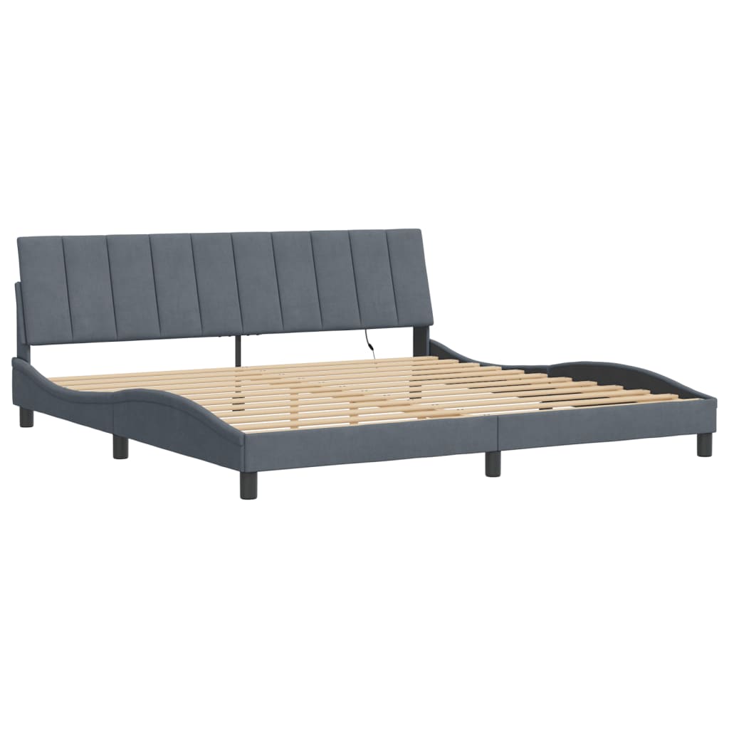 Cadre de lit avec lumières LED gris foncé 200x200 cm velours - XIOS