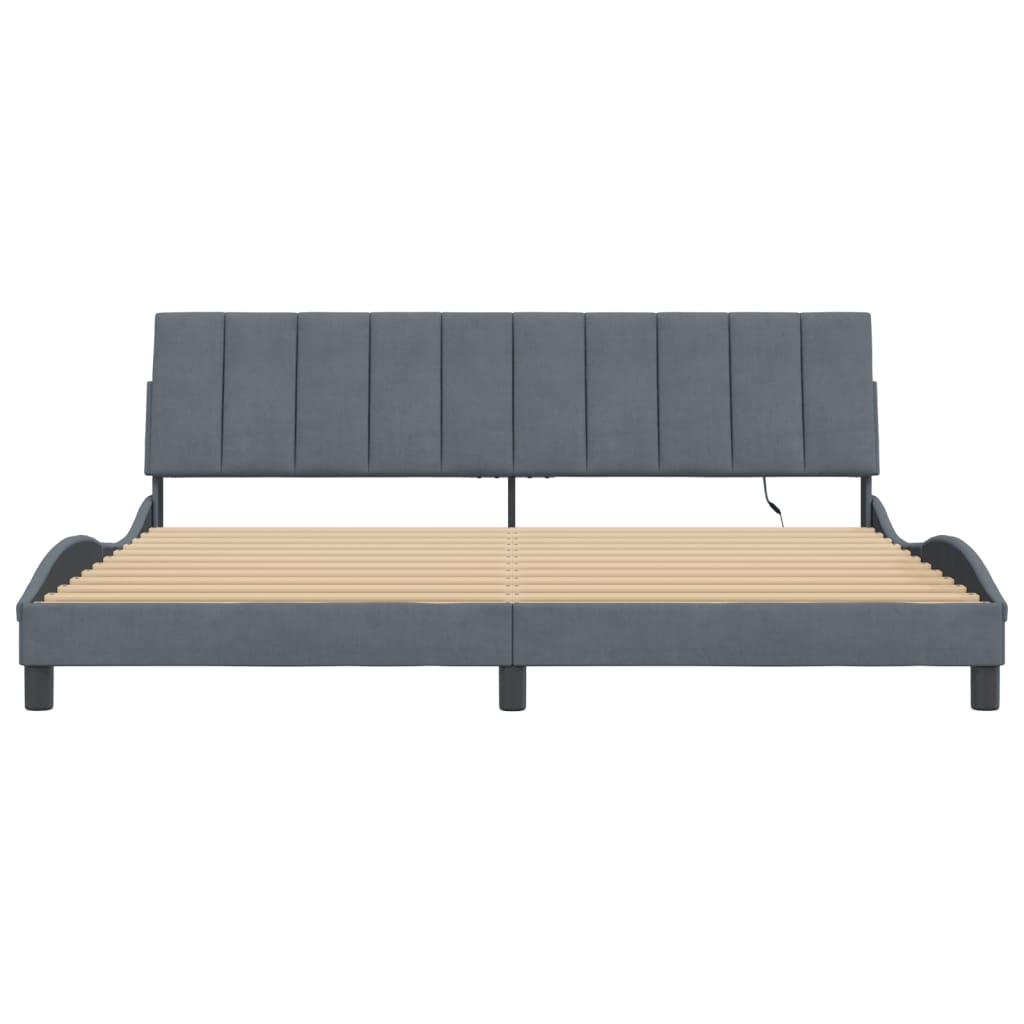 Cadre de lit avec lumières LED gris foncé 200x200 cm velours - XIOS
