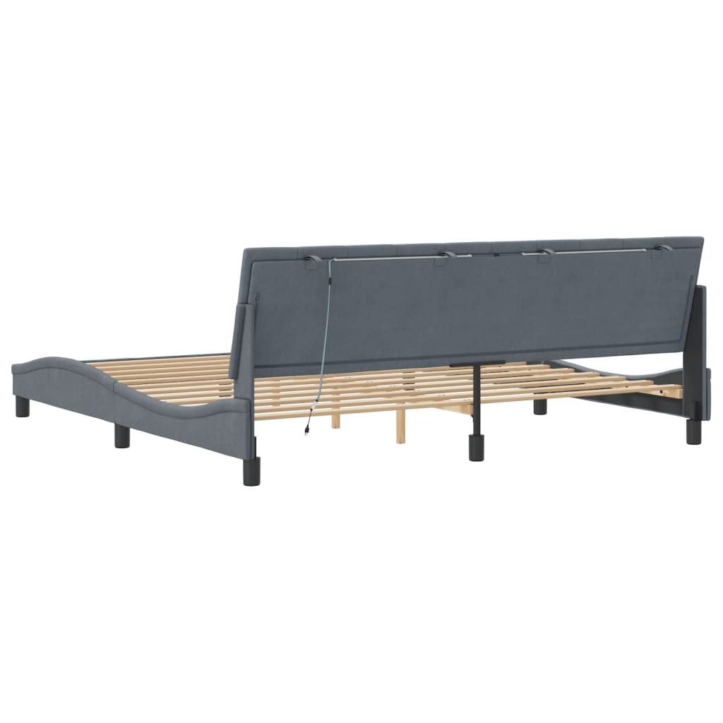 Cadre de lit avec lumières LED gris foncé 200x200 cm velours - XIOS