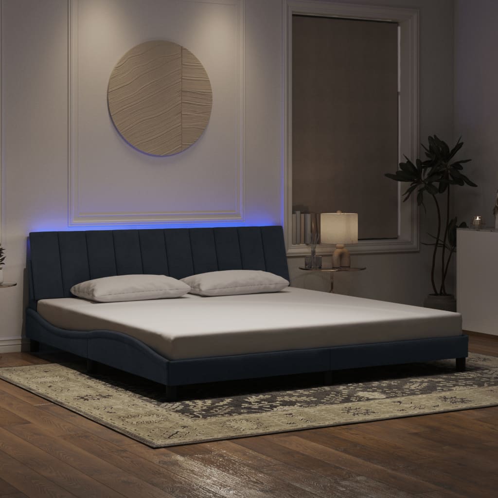 Cadre de lit avec lumières LED gris foncé 200x200 cm velours - XIOS