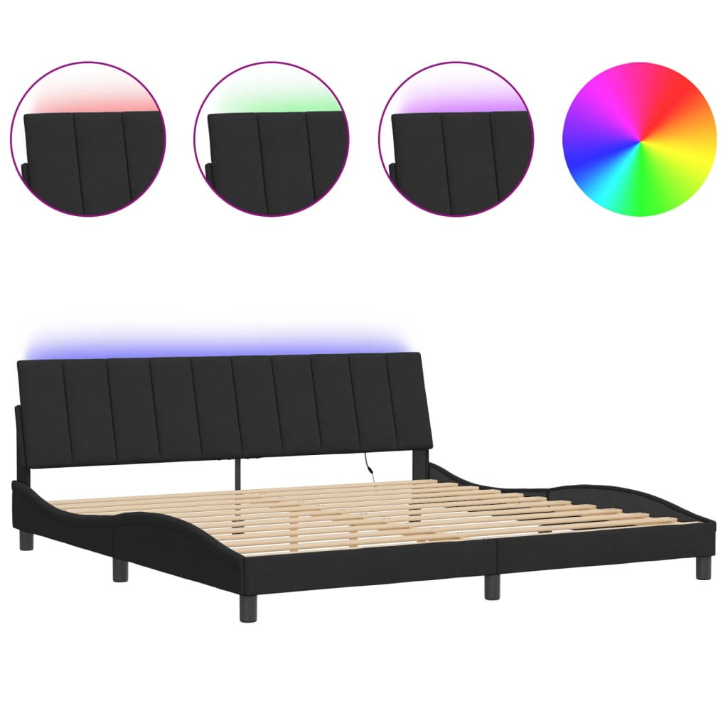 Cadre de lit avec LED sans matelas Hanko noir 200x200 cm velours - XIOS