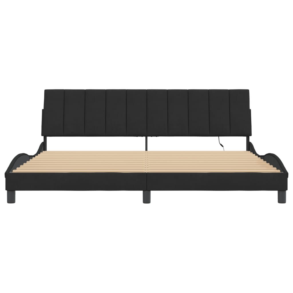 Cadre de lit avec LED sans matelas Hanko noir 200x200 cm velours - XIOS