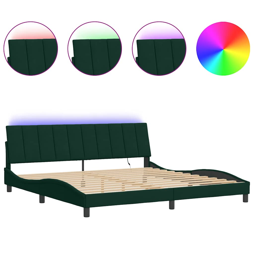 Cadre de lit avec LED sans matelas Hanko vert foncé 200x200 cm velours - XIOS