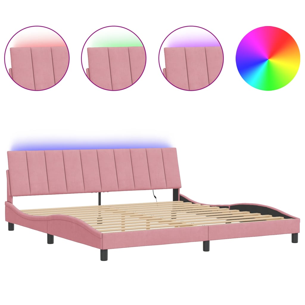 Cadre de lit avec LED sans matelas Hanko rose 200x200 cm velours - XIOS