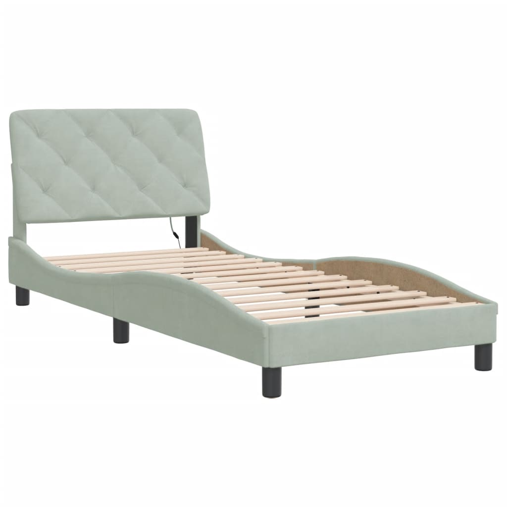 Cadre de lit avec LED sans matelas gris clair 80x200 cm velours - XIOS