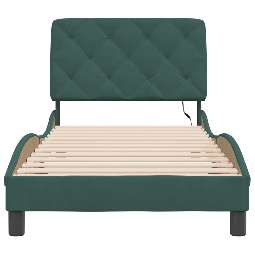 Cadre de lit avec lumières LED vert foncé 80x200 cm velours - XIOS