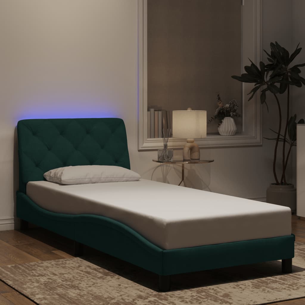 Cadre de lit avec lumières LED vert foncé 80x200 cm velours - XIOS
