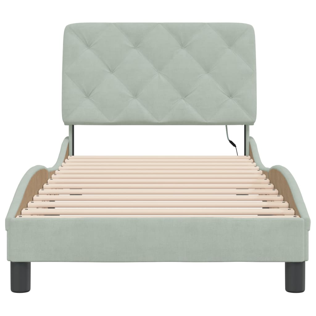 Cadre de lit avec LED sans matelas gris clair 90x190 cm velours - XIOS