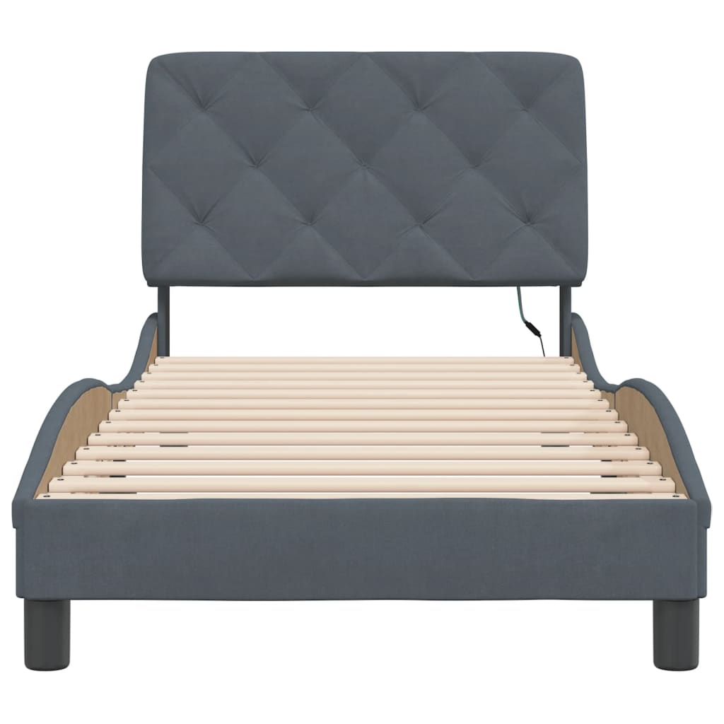 Cadre de lit avec LED sans matelas gris foncé 90x190 cm velours - XIOS