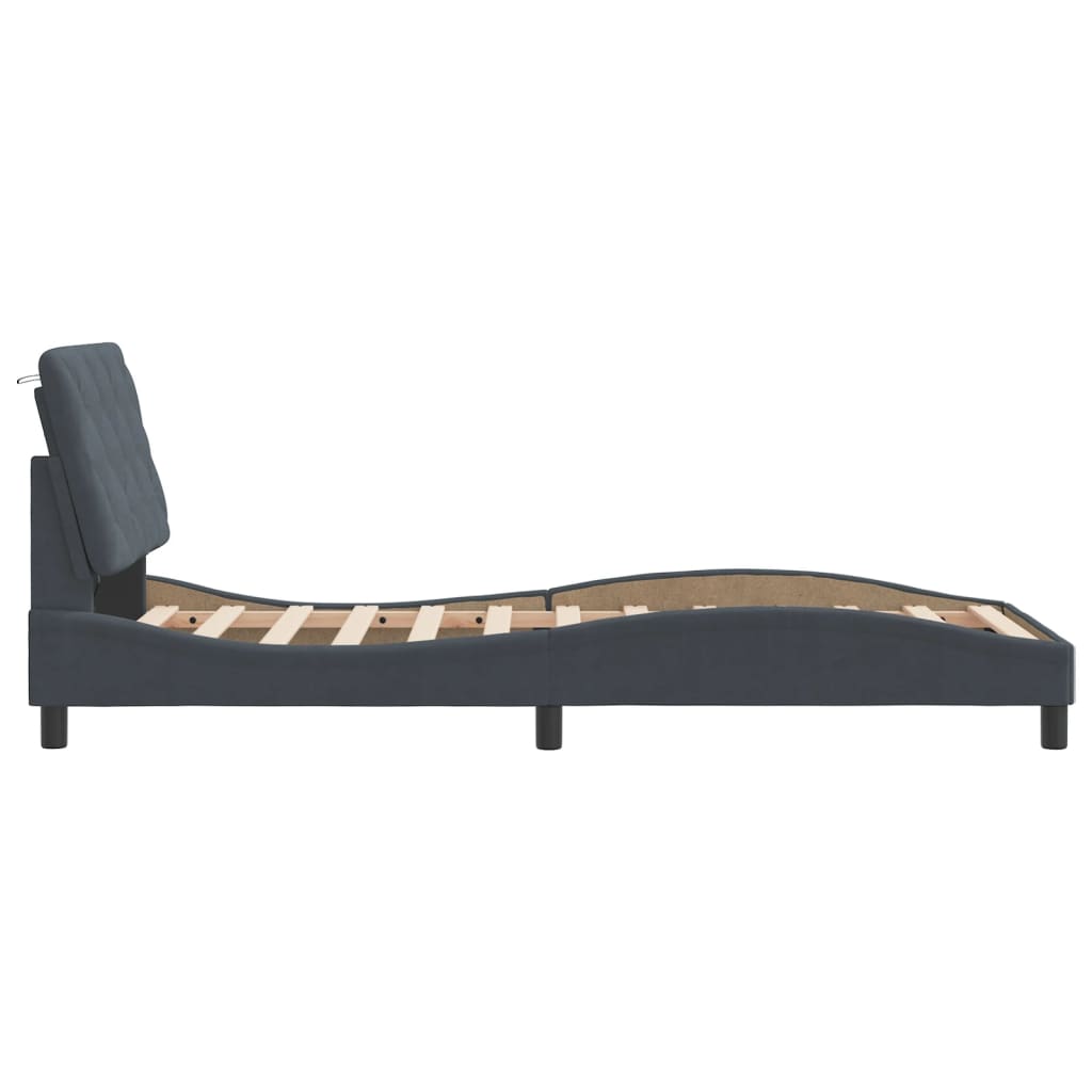 Cadre de lit avec LED sans matelas gris foncé 90x190 cm velours - XIOS