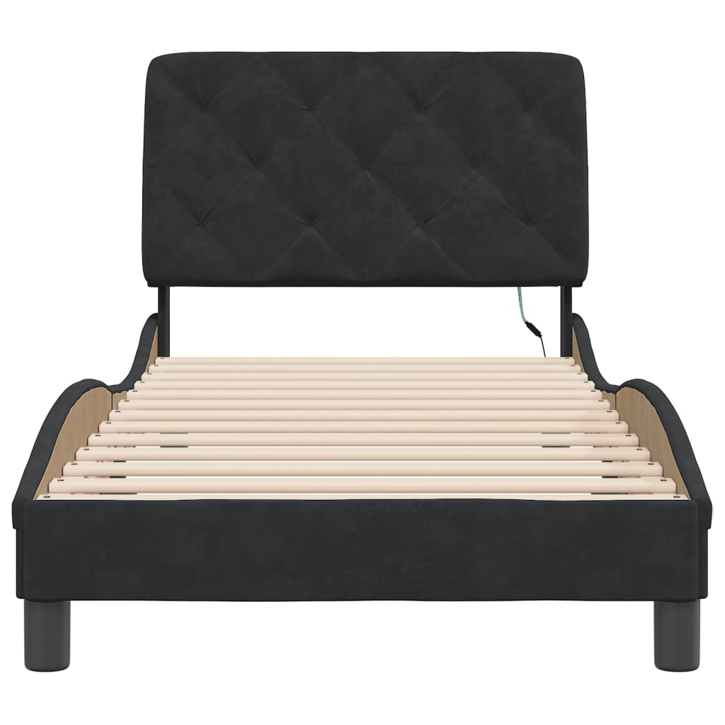 Cadre de lit avec LED sans matelas noir 90x190 cm velours - XIOS