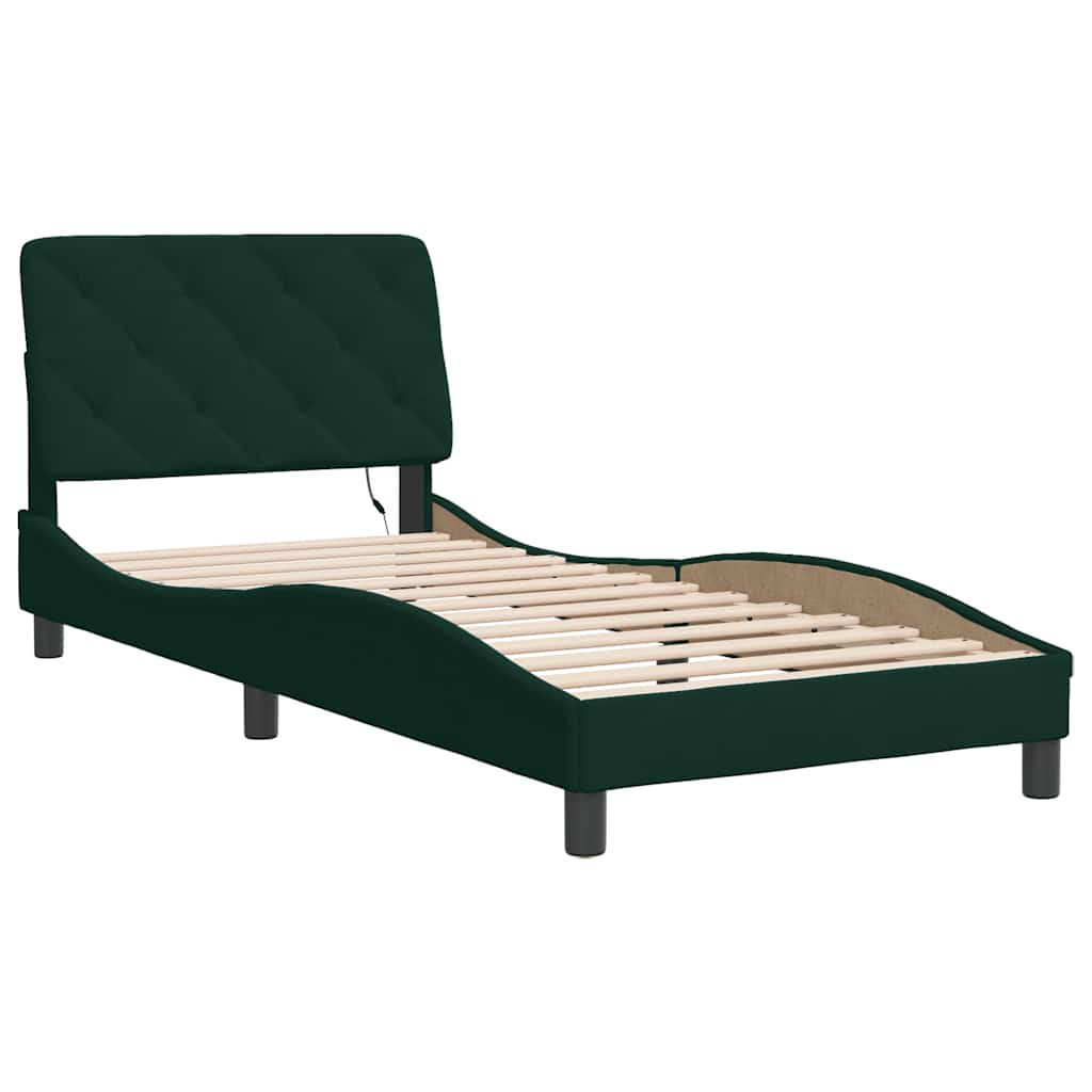 Cadre de lit avec LED sans matelas vert foncé 90x190 cm velours - XIOS