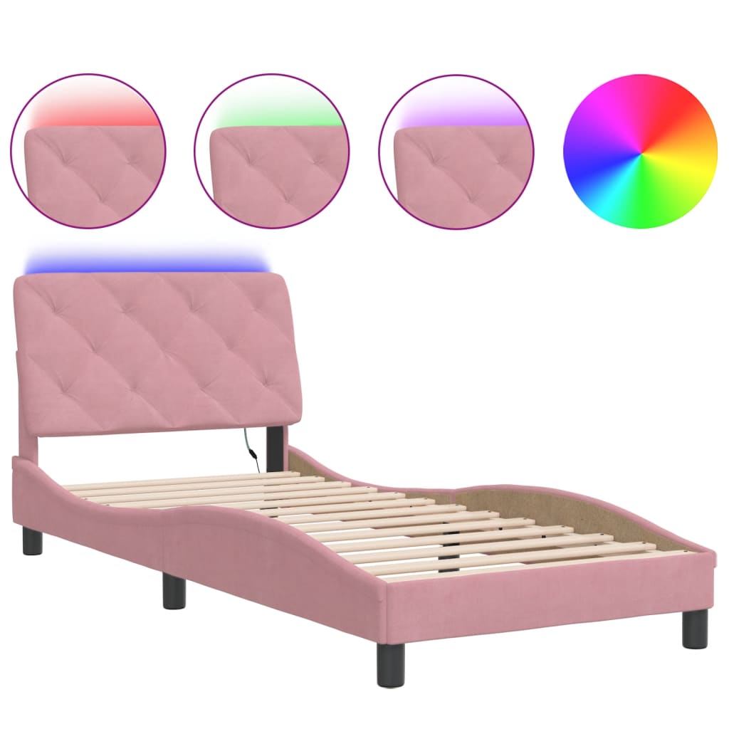 Cadre de lit avec lumières LED rose 90x190 cm velours - XIOS