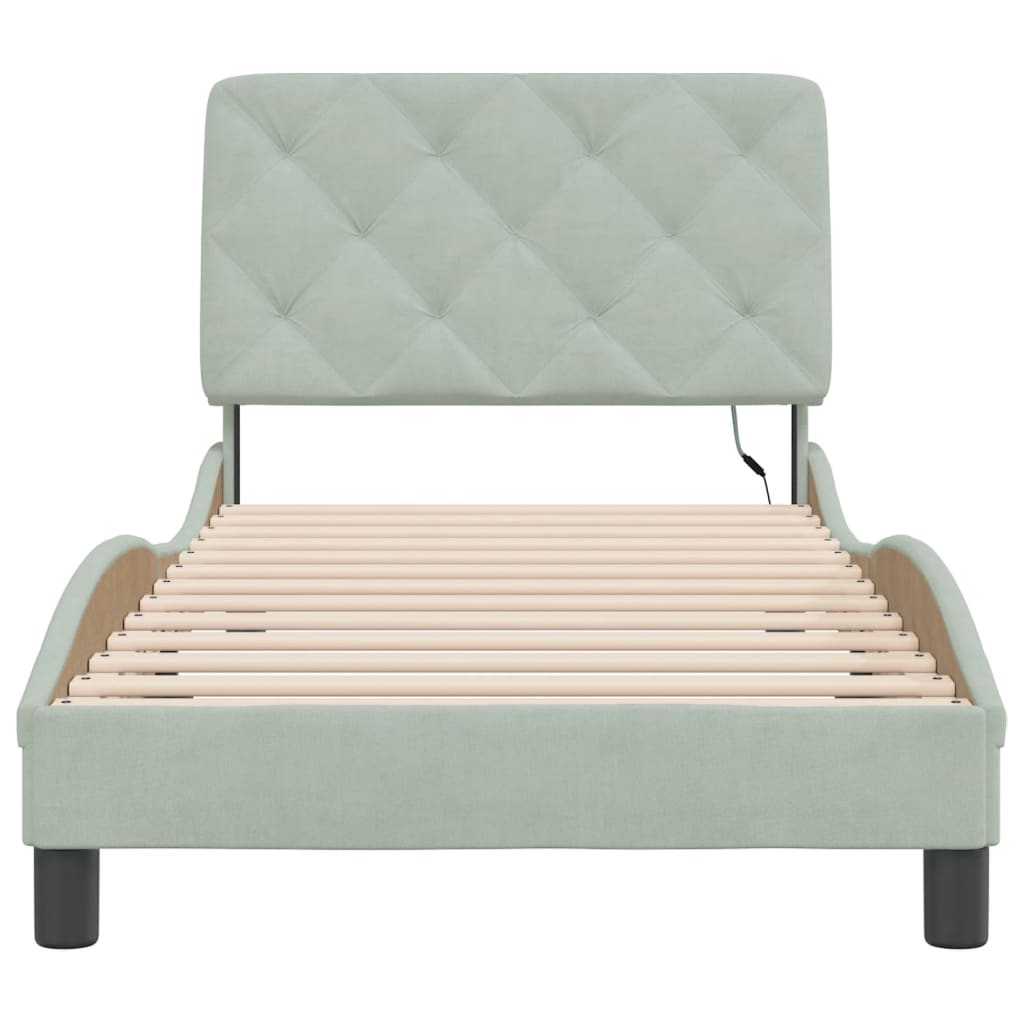 Cadre de lit avec LED sans matelas gris clair 90x200 cm velours - XIOS