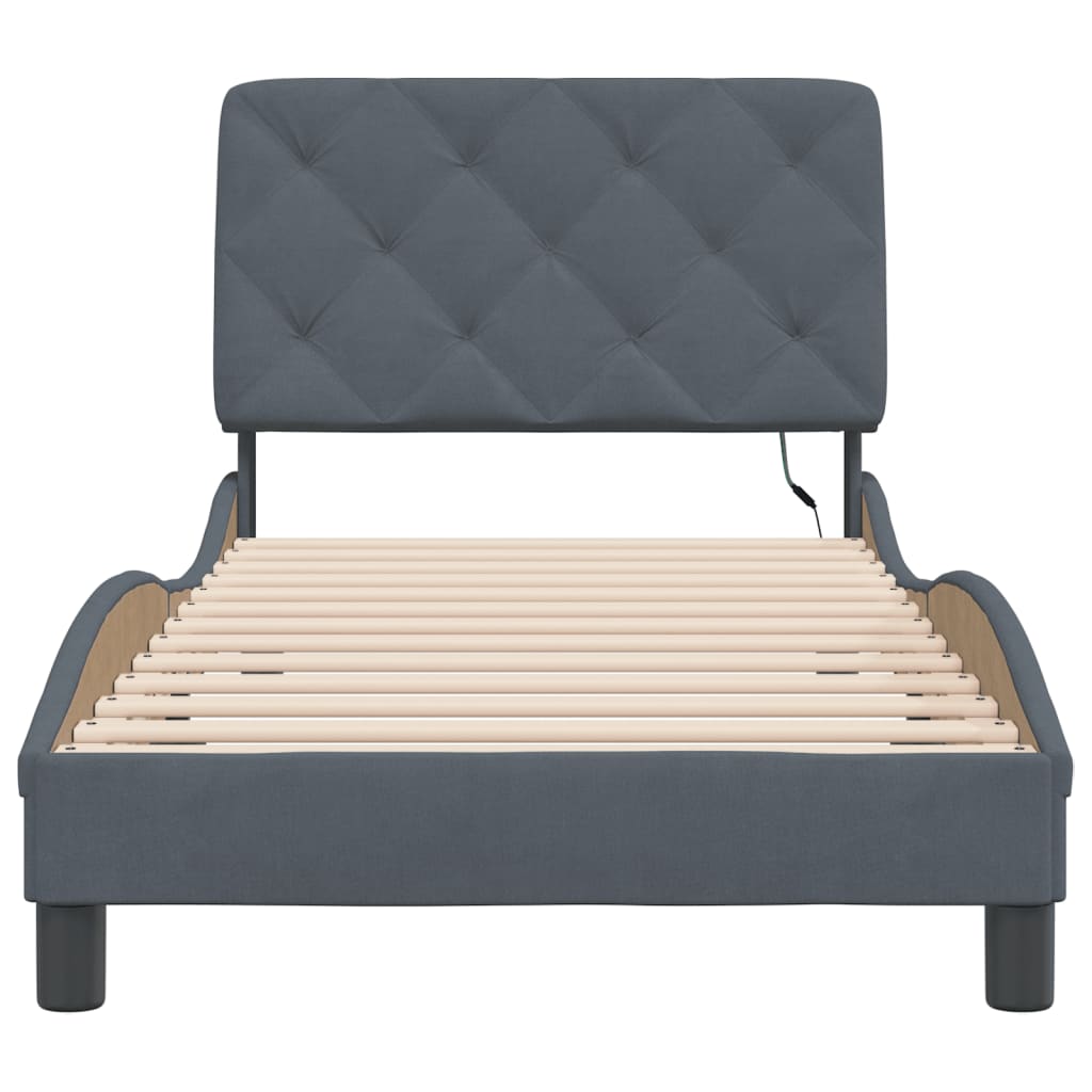 Cadre de lit avec LED sans matelas gris foncé 90x200 cm velours - XIOS